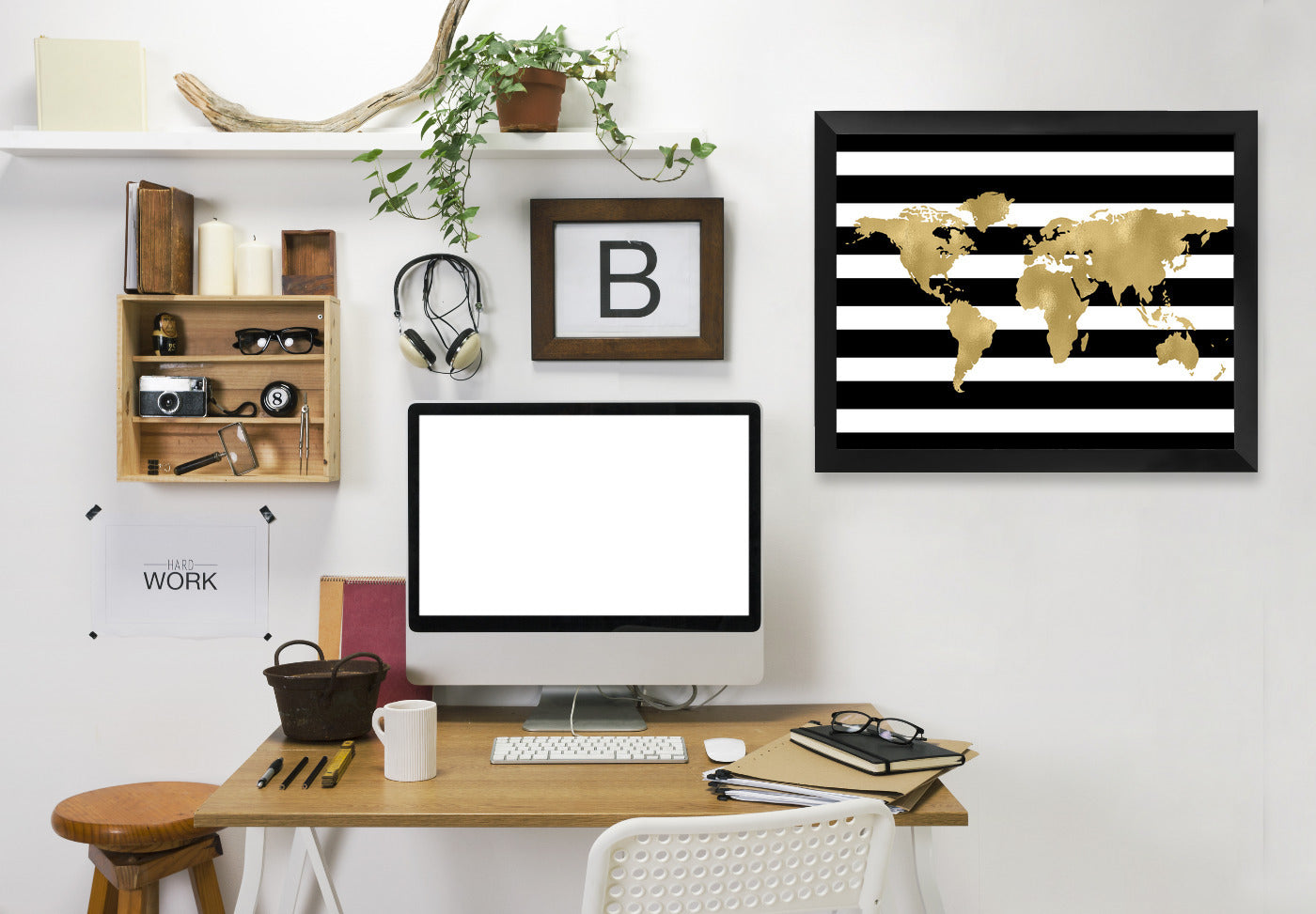 World Map White Stripe by Amy Brinkman Framed Print - Americanflat