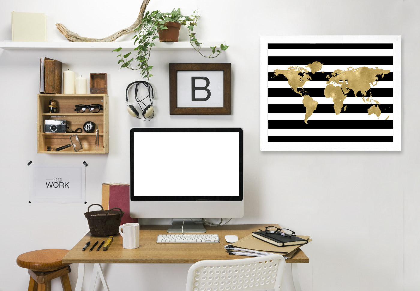 World Map White Stripe by Amy Brinkman Framed Print - Americanflat