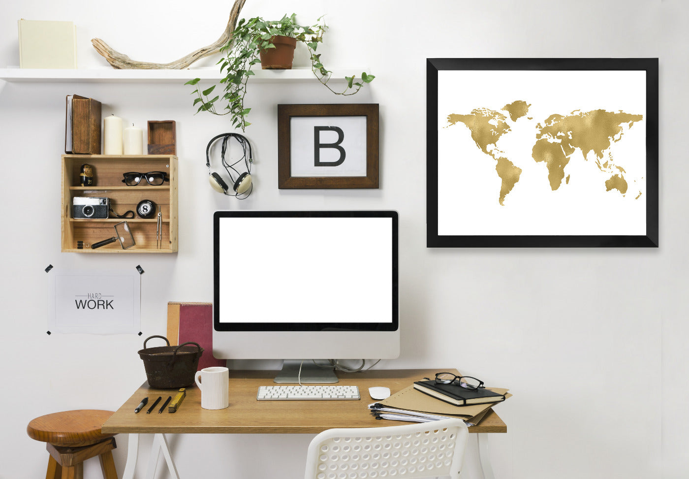 World Map Gold On White by Amy Brinkman Framed Print - Americanflat