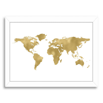 World Map Gold On White by Amy Brinkman Framed Print - Americanflat