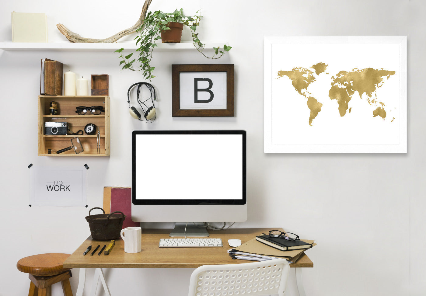 World Map Gold On White by Amy Brinkman Framed Print - Americanflat