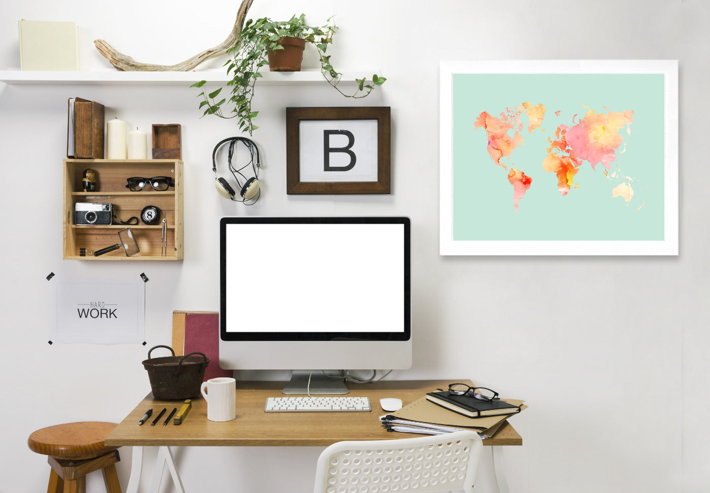 World Map Pastel Watercolor by Amy Brinkman White Framed Print - Americanflat