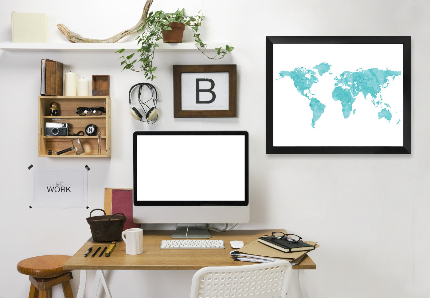 World Map Watercolor Blue by Amy Brinkman Framed Print - Americanflat