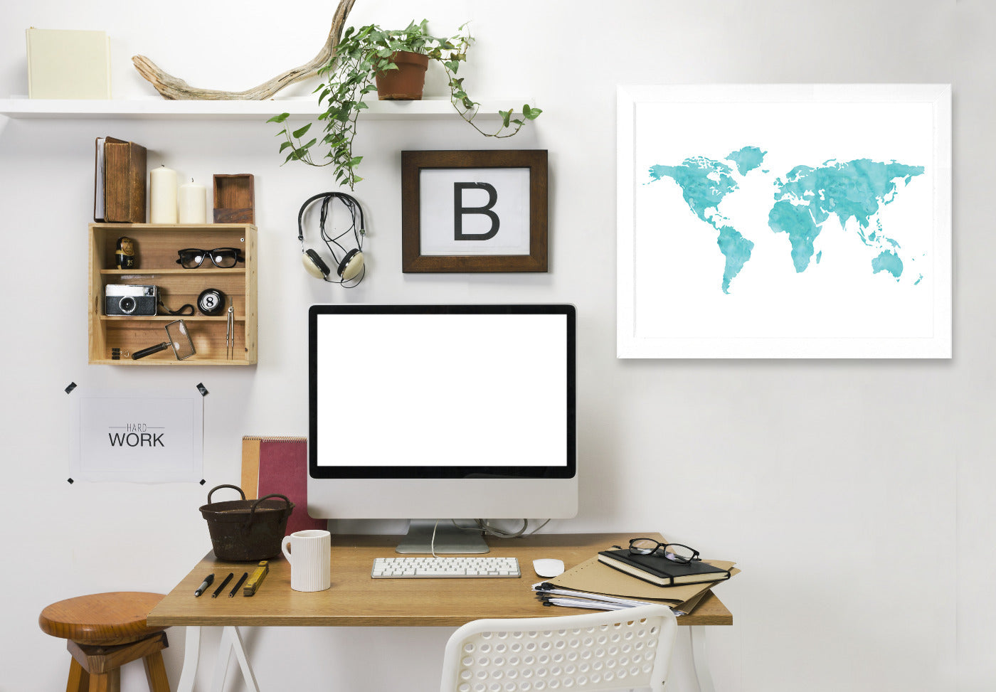 World Map Watercolor Blue by Amy Brinkman Framed Print - Americanflat