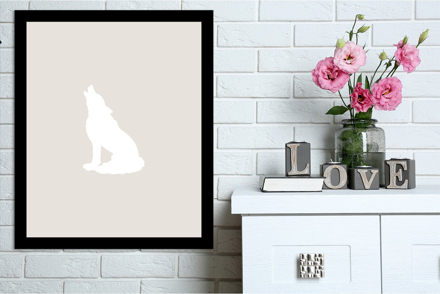 Beige White Wolf by Jetty Printables Framed Print - Wall Art - Americanflat