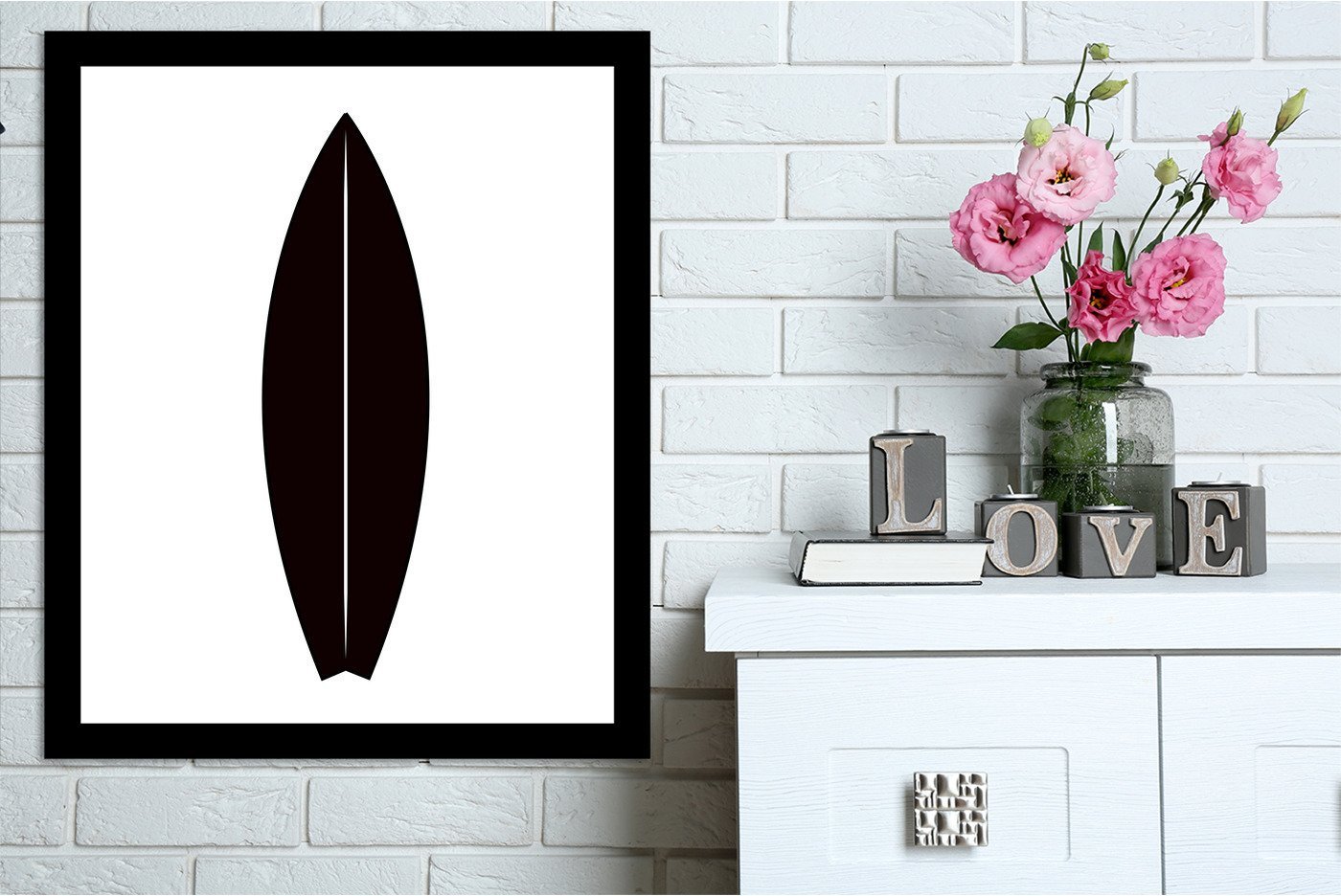 Black Surfboard by Jetty Printables Framed Print - Americanflat