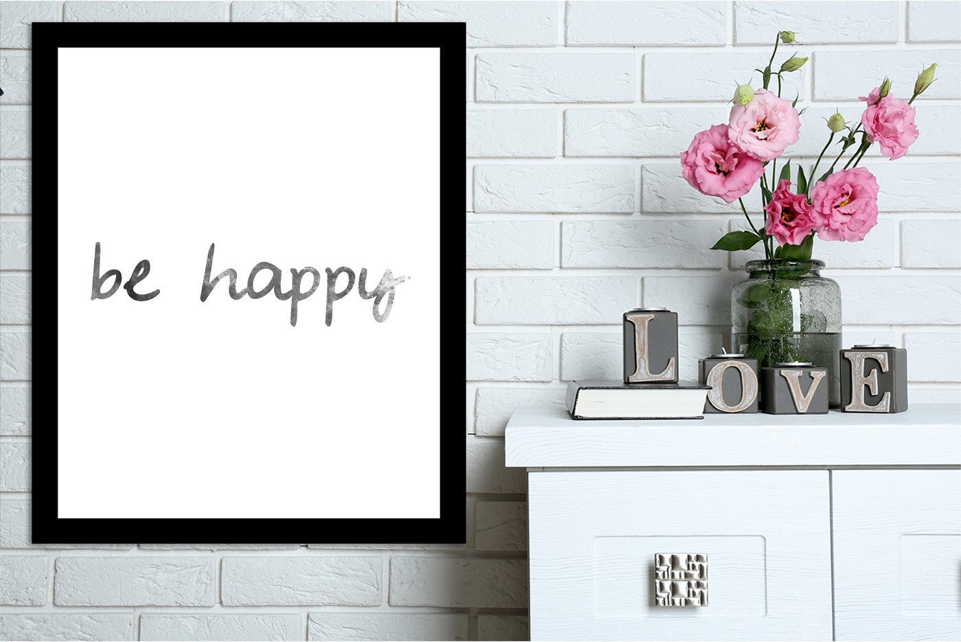 Black White Be Happy by Jetty Printables Framed Print - Americanflat
