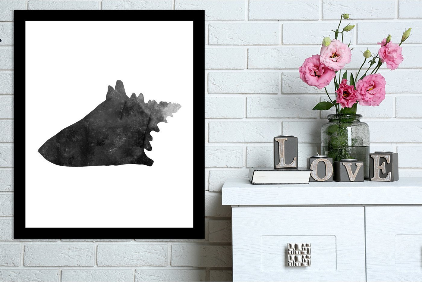 Black White Faded Conch by Jetty Printables Framed Print - Americanflat