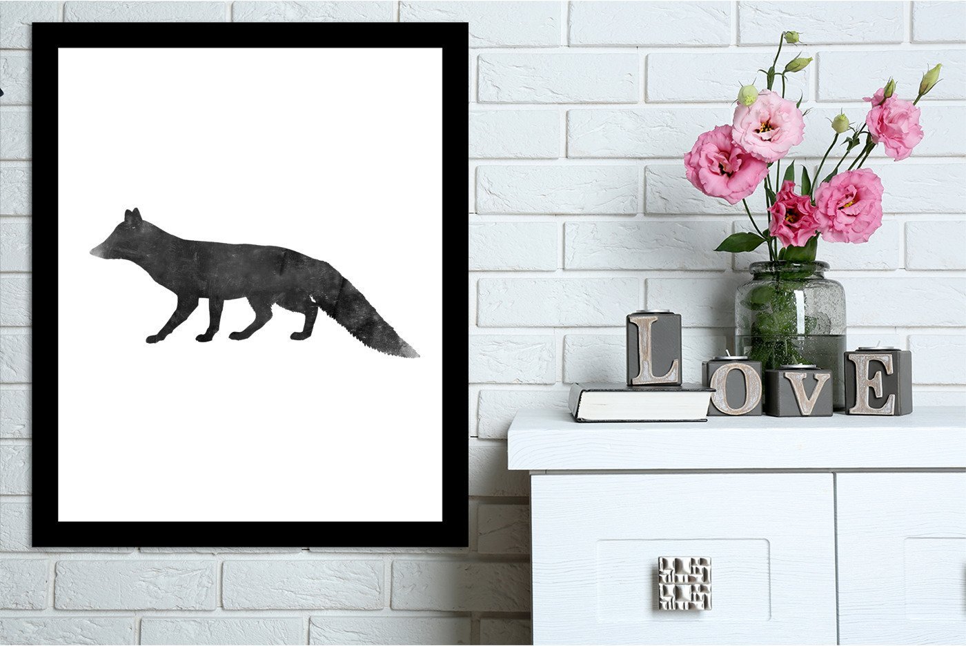 Black White Faded Fox by Jetty Printables Framed Print - Americanflat