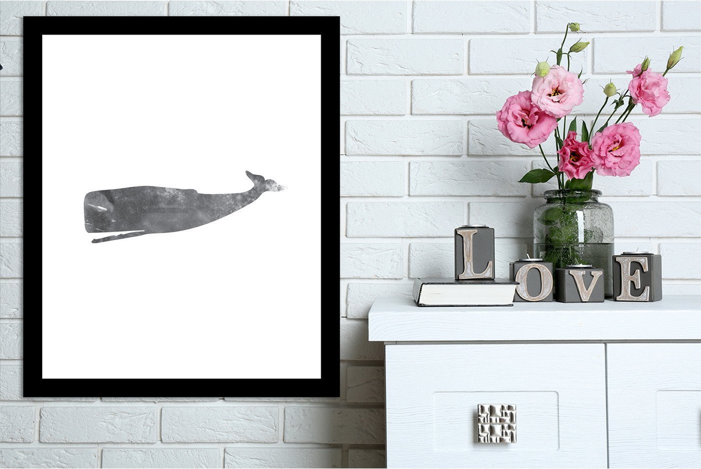 Black White Grunge Whale by Jetty Printables Framed Print - Wall Art - Americanflat