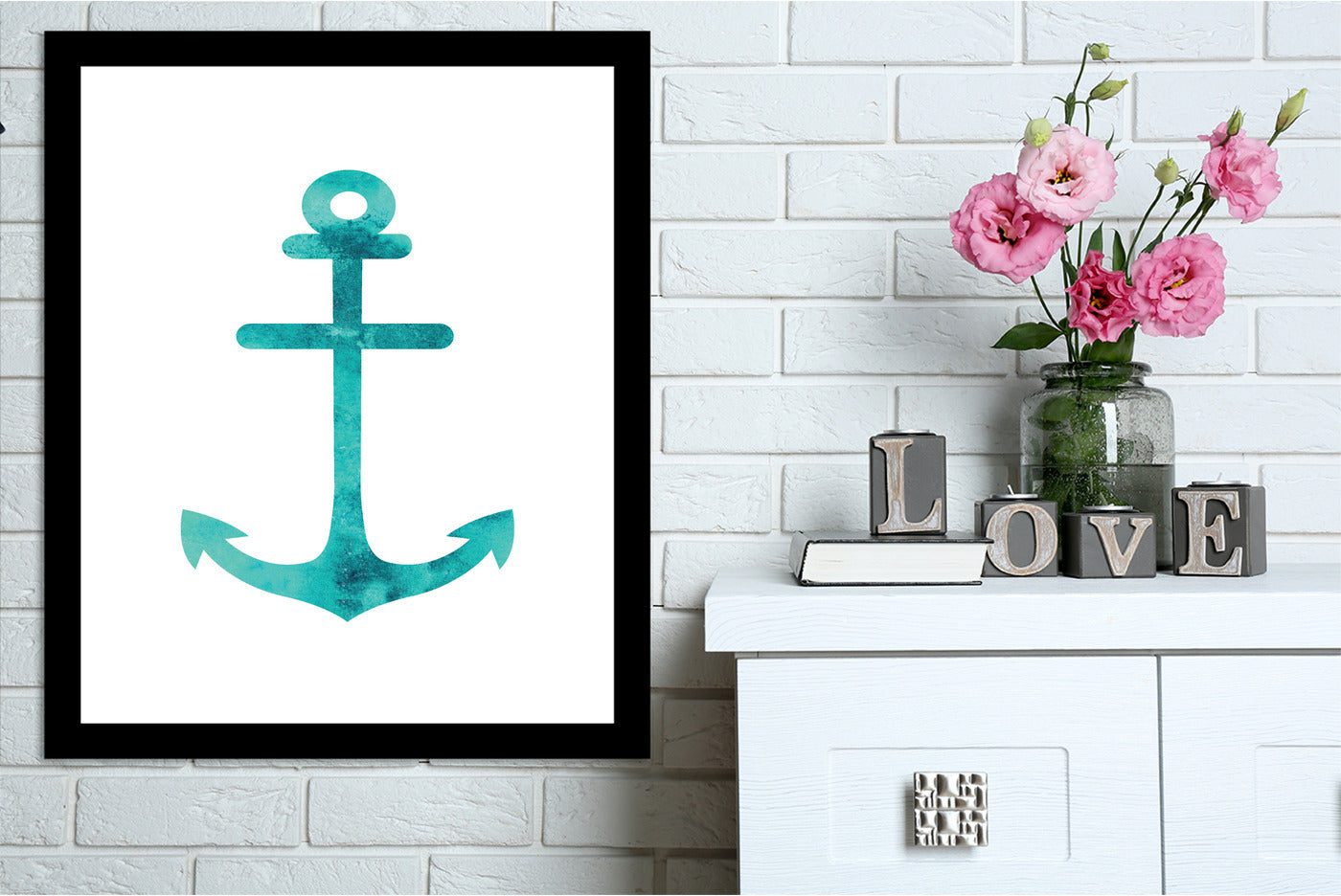 Watercolor Aqua Anchor by Jetty Printables Framed Print - Americanflat