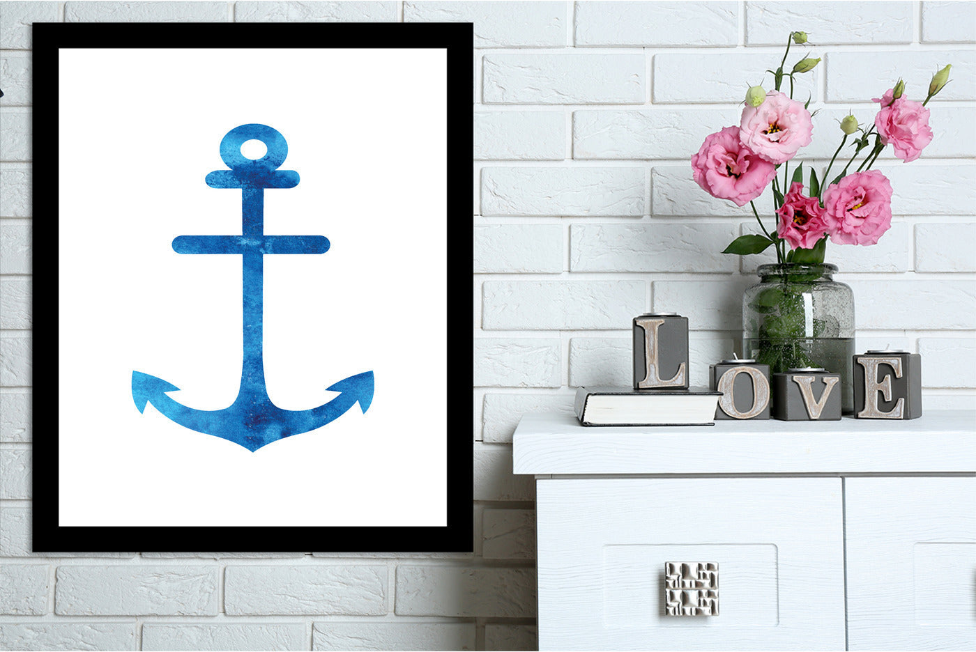 Watercolor Blue Anchor by Jetty Printables Framed Print - Americanflat