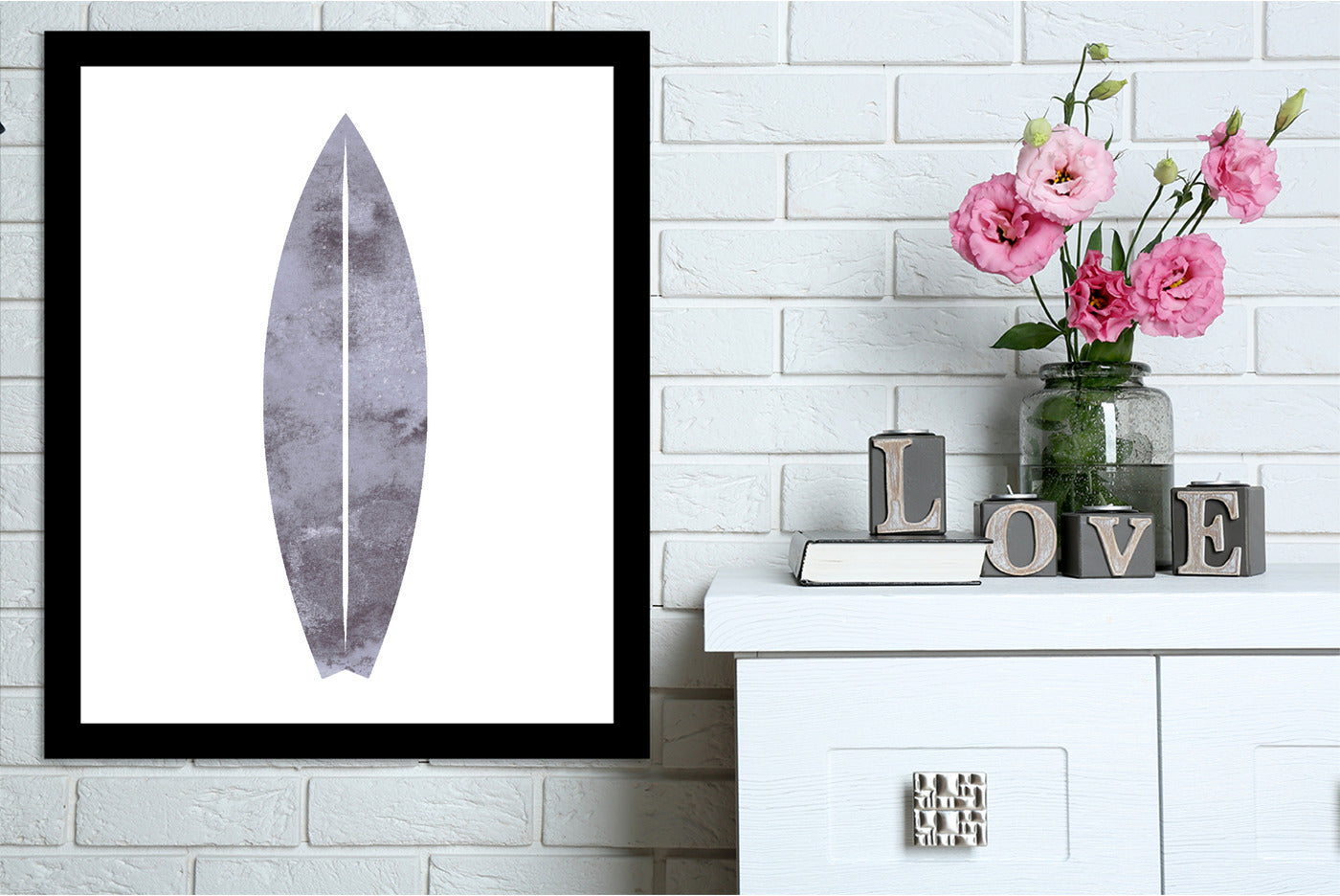 Watercolor Gray Surfboard by Jetty Printables Framed Print - Americanflat