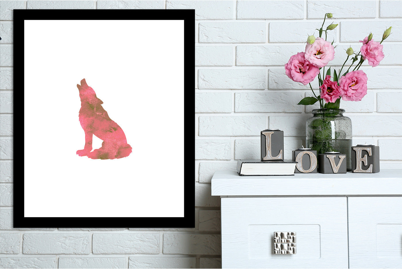 Watercolor Pink Wolf by Jetty Printables Framed Print - Americanflat