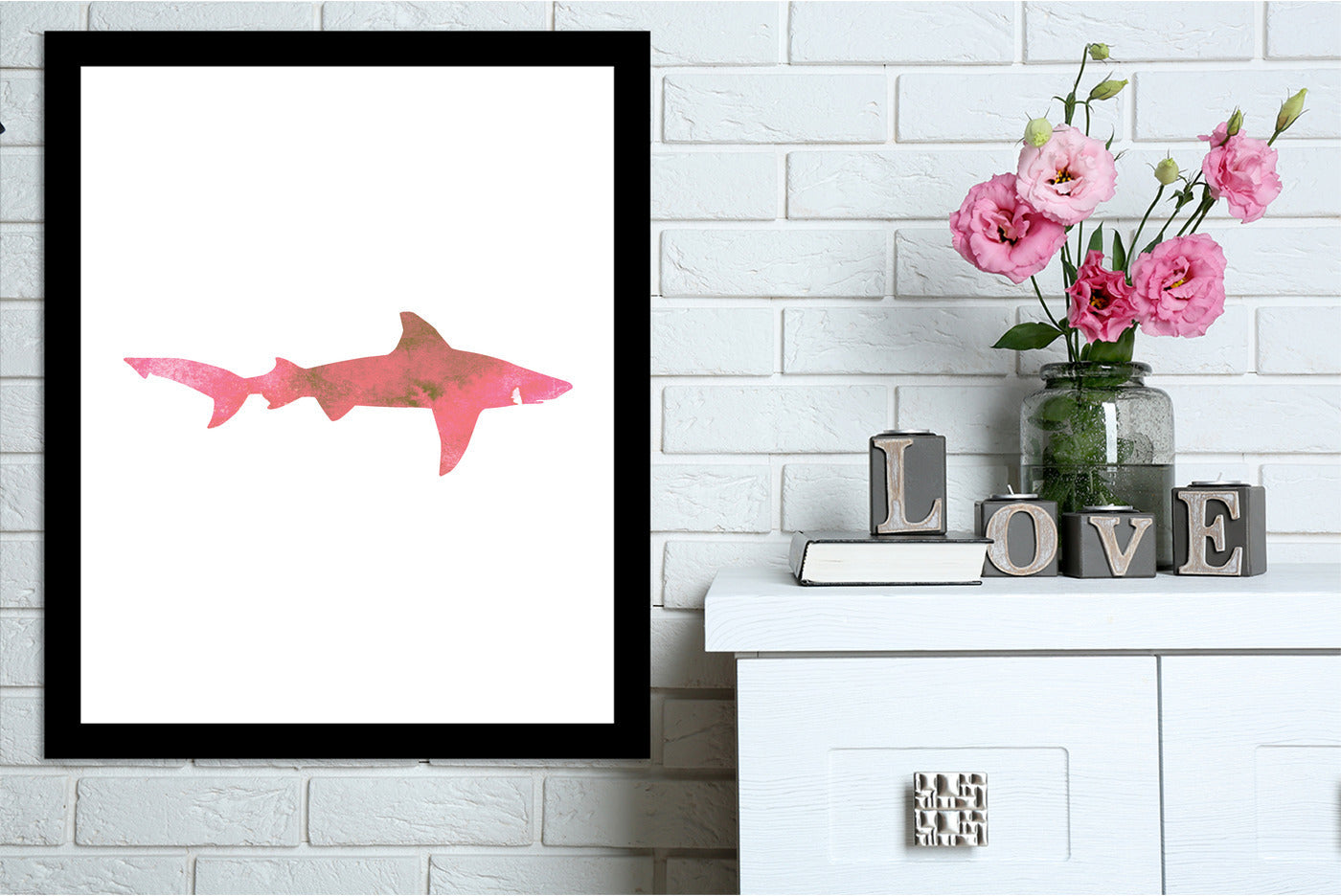 Pink Watercolor Shark  by Jetty Printables Framed Print - Americanflat