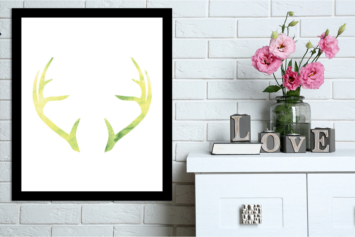 Watercolor Yellow Antlers  by Jetty Printables Framed Print - Americanflat