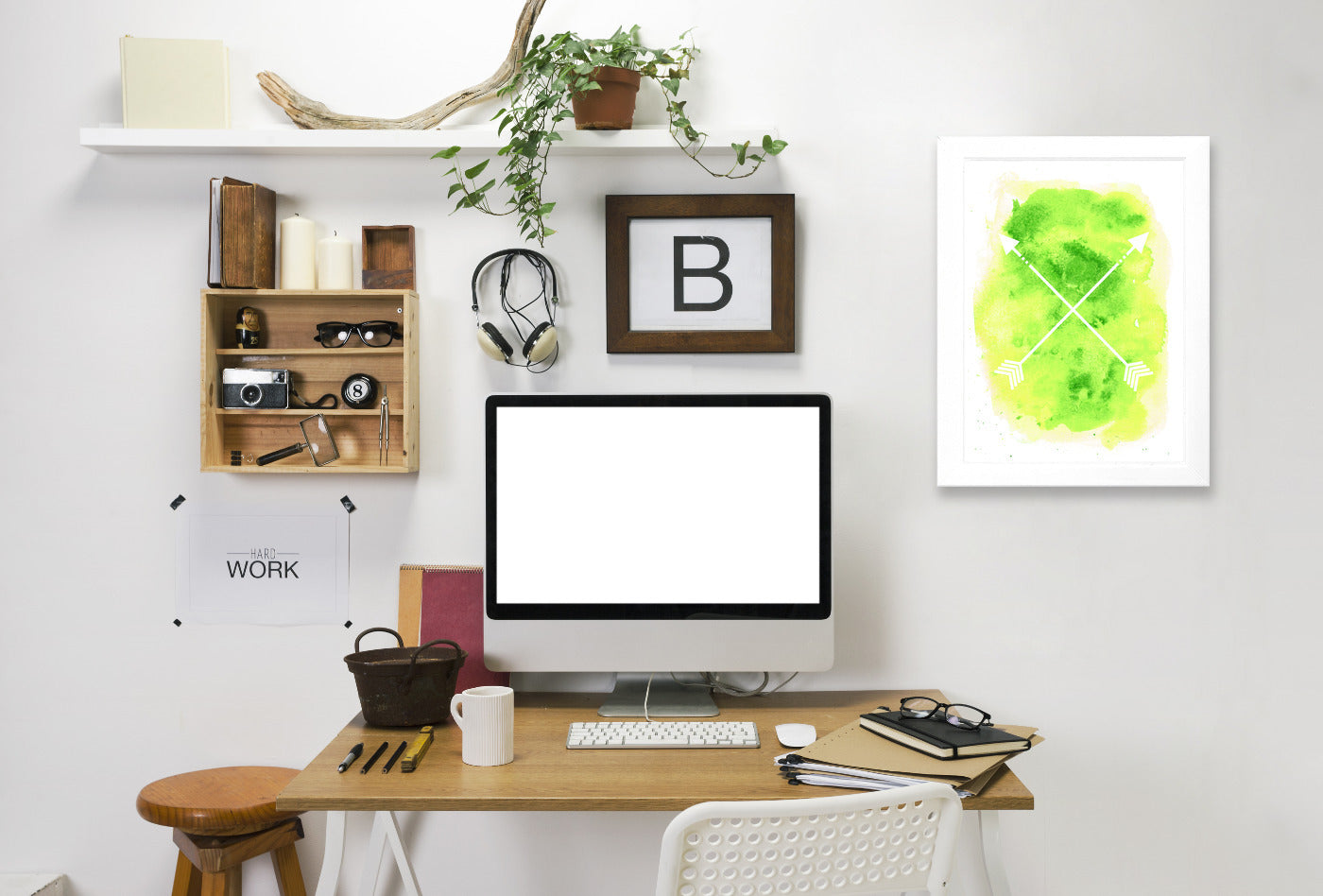 Yellow B Watercolor Arrow  by Jetty Printables Framed Print - Americanflat