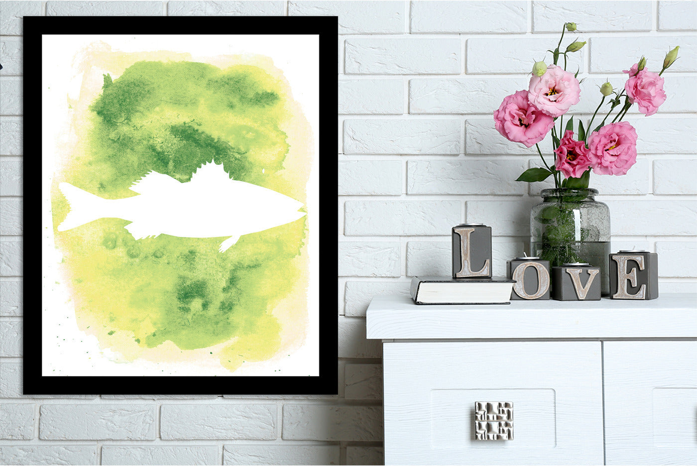 Yellow Background Sea Bass  by Jetty Printables Framed Print - Americanflat
