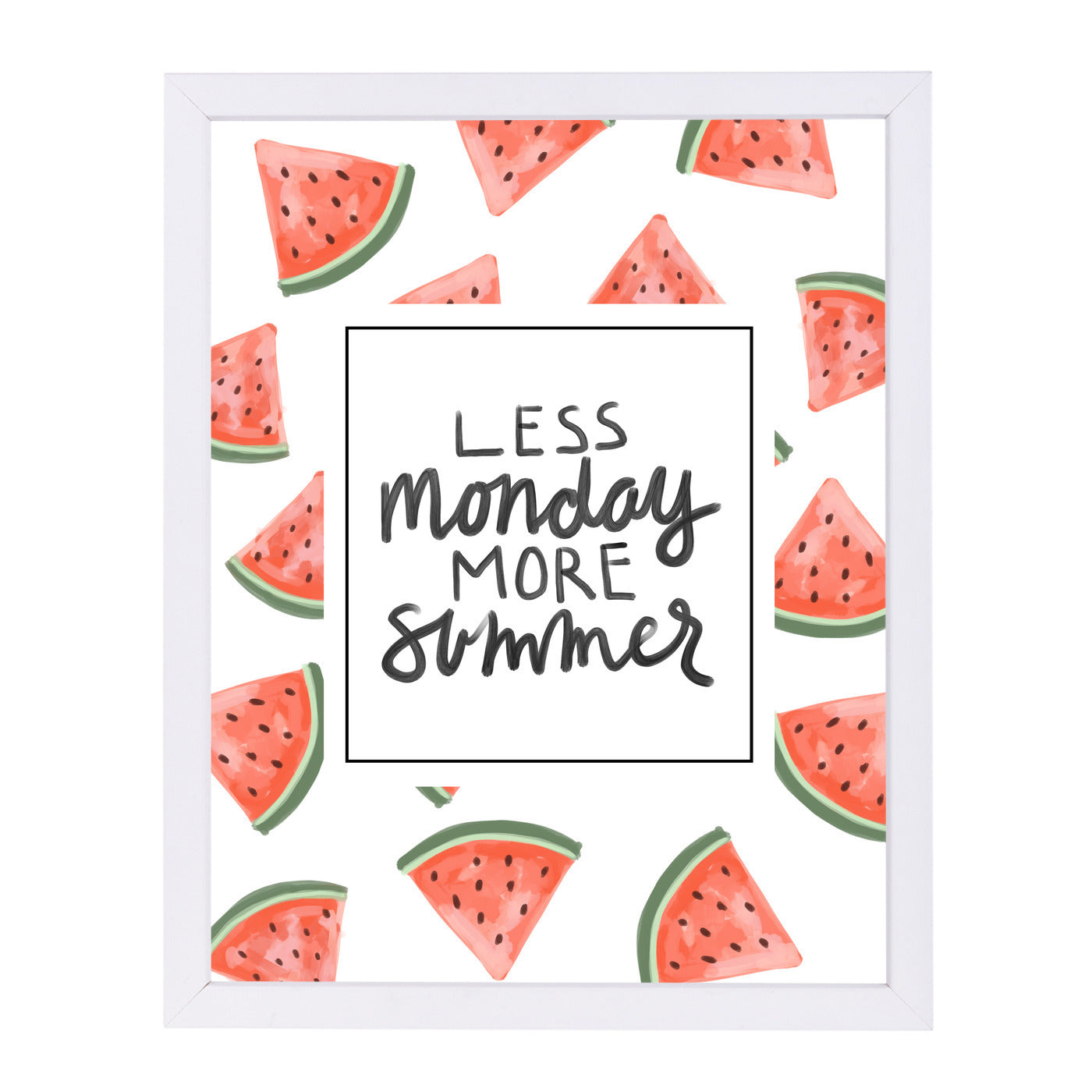 Less Monday More Summer Watermelon Typography by Jetty Printables Framed Print - Americanflat