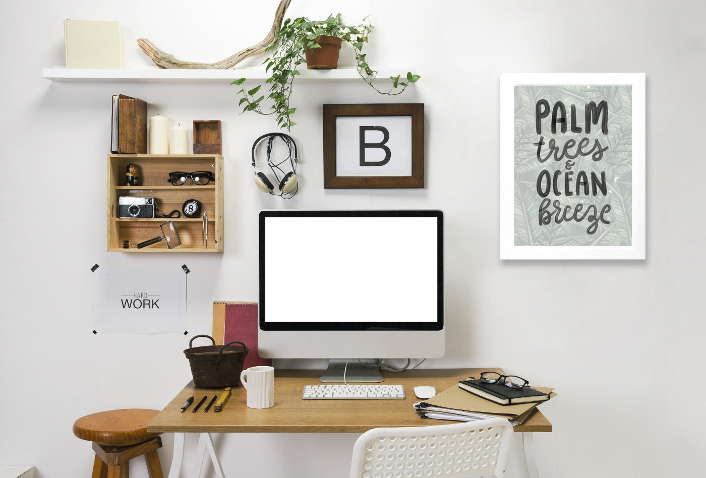 Palm Trees Ocean Breeze Typography by Jetty Printables Framed Print - Americanflat