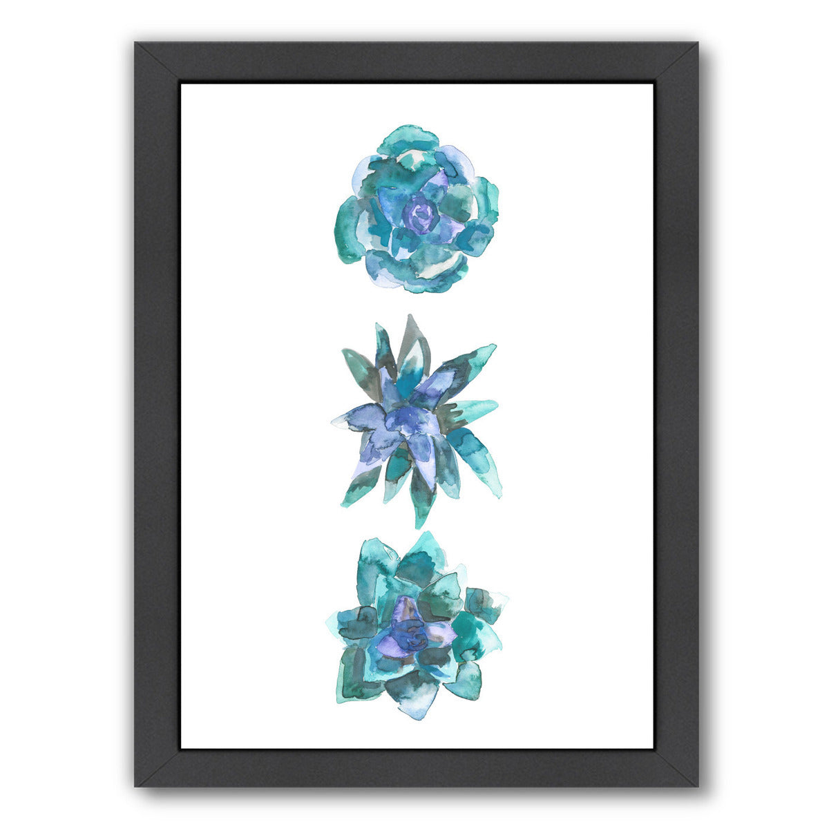 Watercolor Blue And Green Succulent Trio by Jetty Printables Framed Print - Americanflat