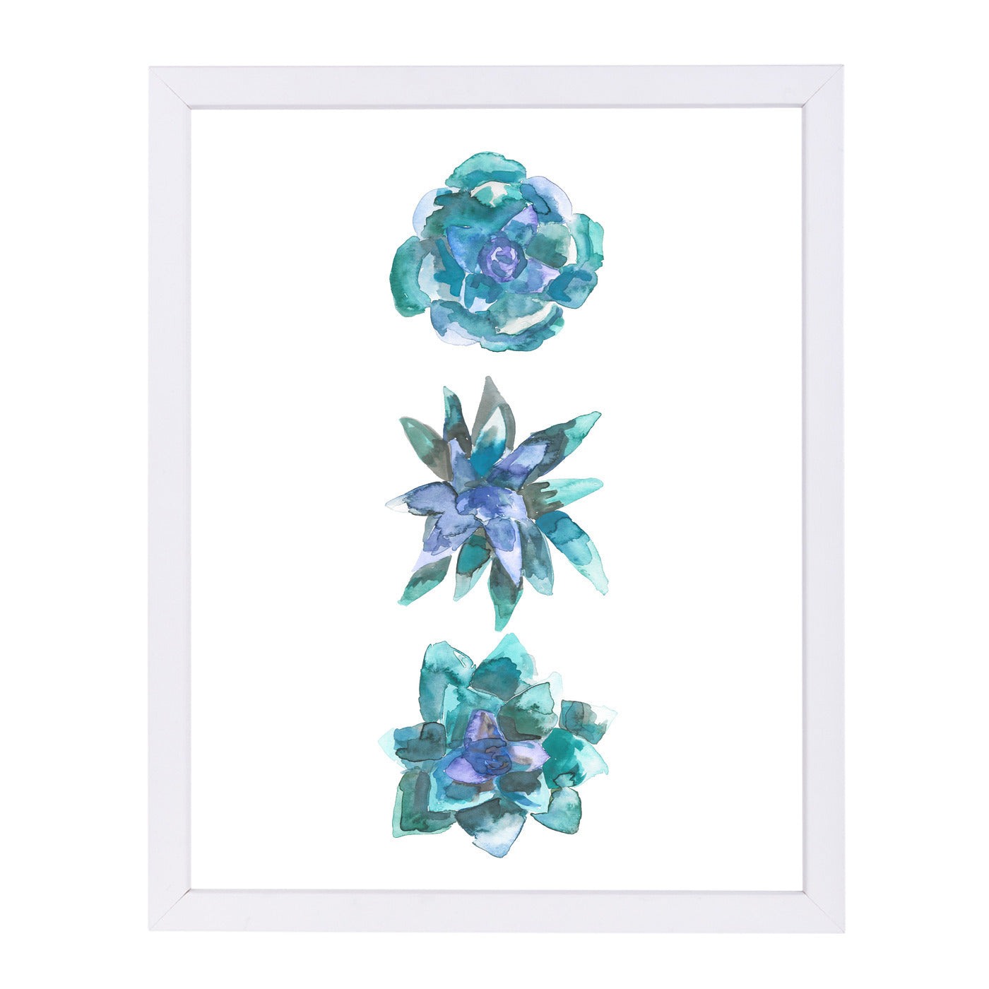 Watercolor Blue And Green Succulent Trio by Jetty Printables Framed Print - Americanflat