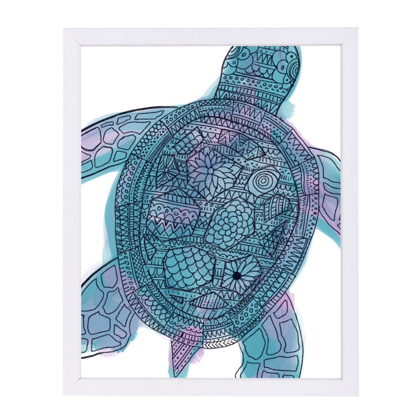 Watercolor Tribal Pattern Sea Turtle by Jetty Printables Framed Print - Americanflat