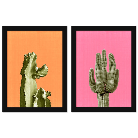 Cactus On Orange by LILA + LOLA - 2 Piece Framed Print Set - Americanflat