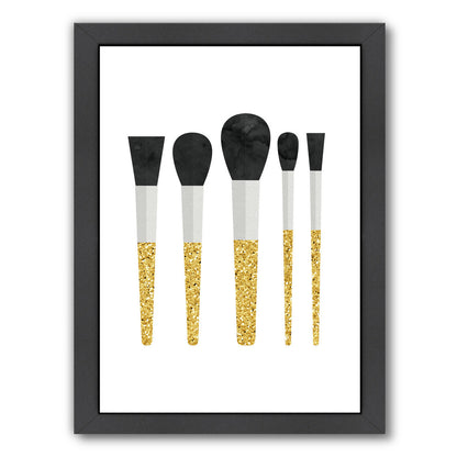 Gold Makeup Brushes by Peach & Gold Framed Print - Americanflat