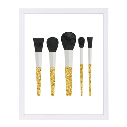 Gold Makeup Brushes by Peach & Gold Framed Print - Americanflat