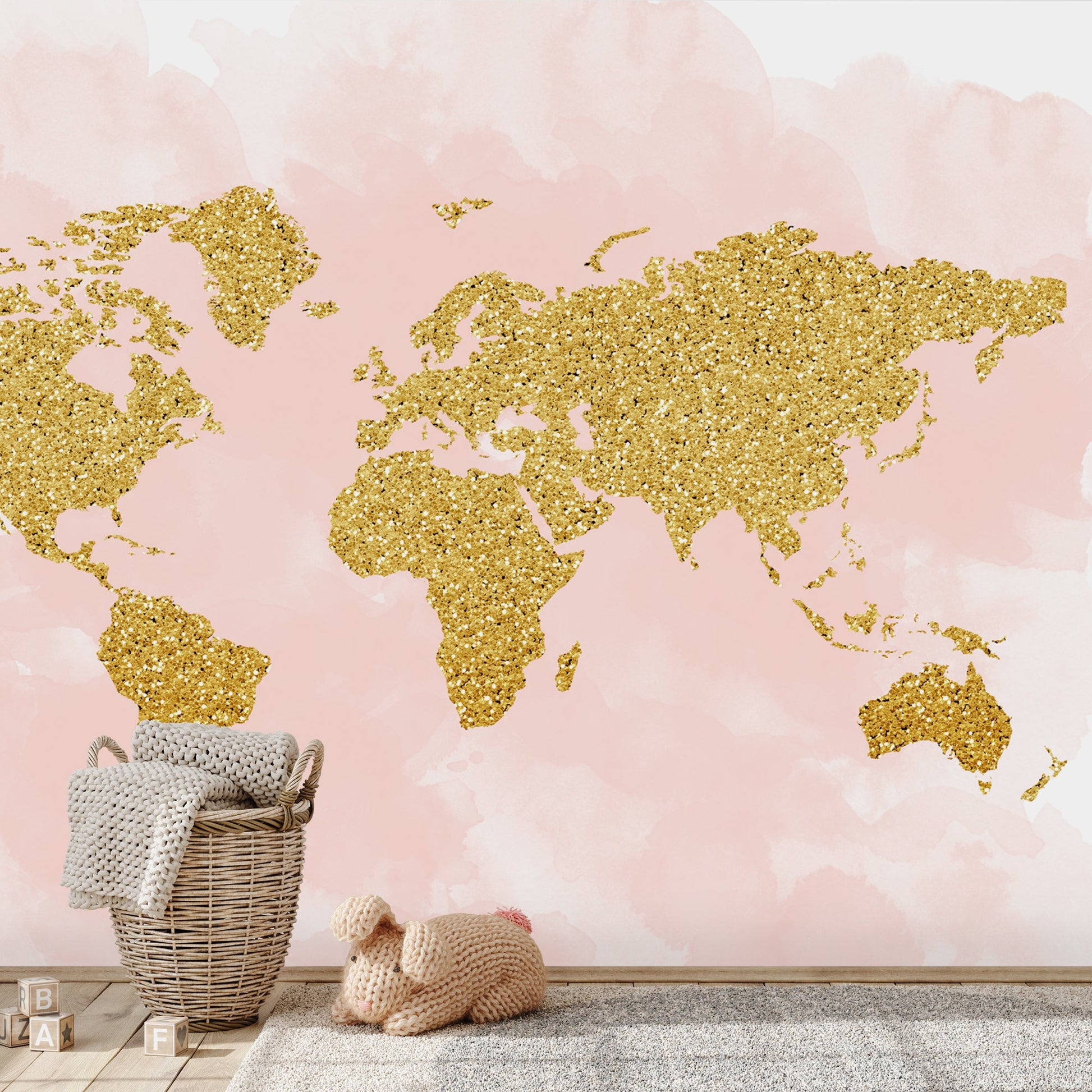 Peel & Stick Wall Mural - World Map 4 By Peach & Gold
