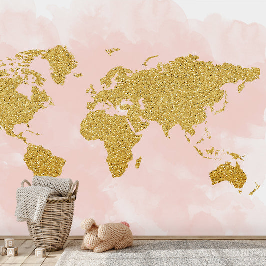 Peel & Stick Wall Mural - World Map 4 By Peach & Gold