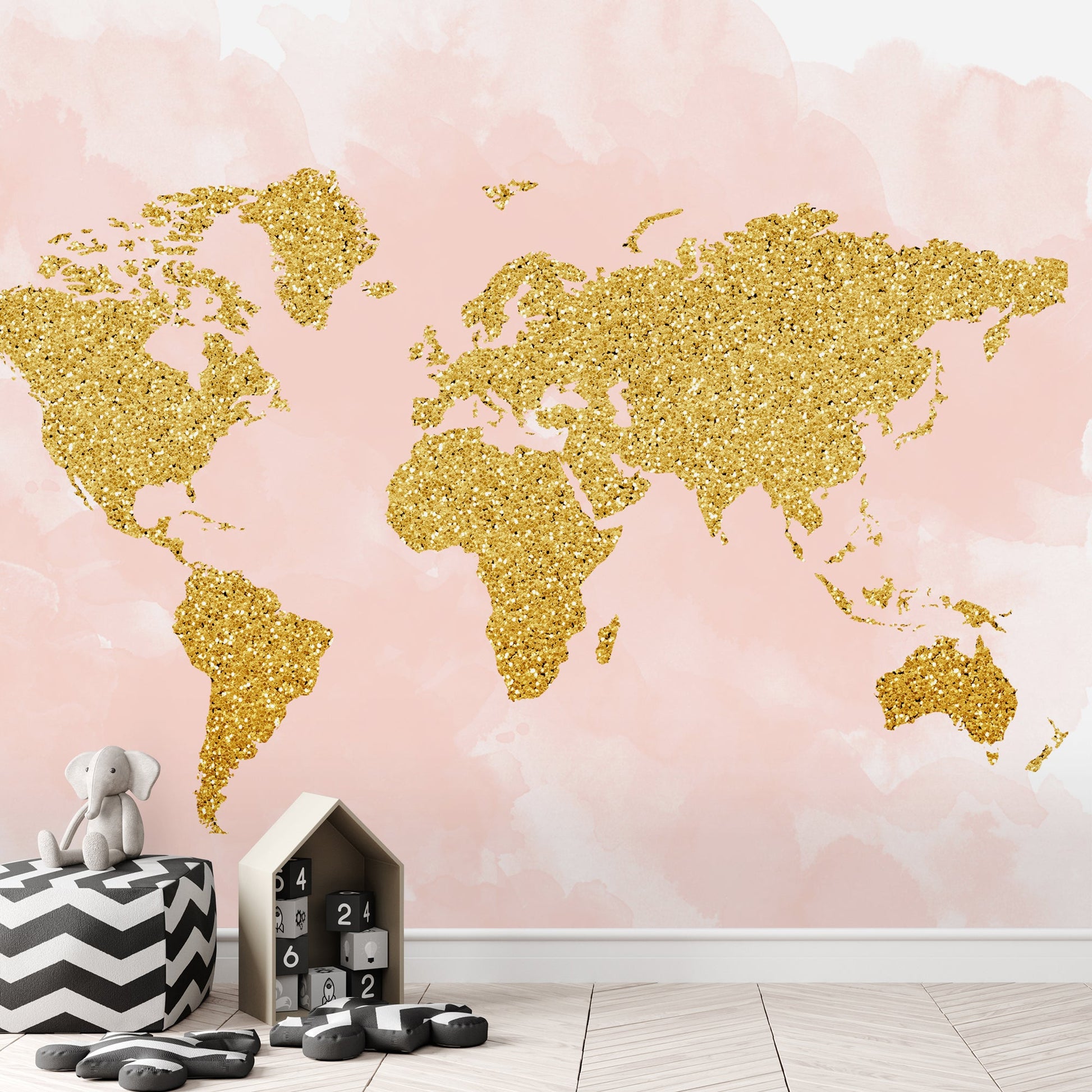 Peel & Stick Wall Mural - World Map 4 By Peach & Gold