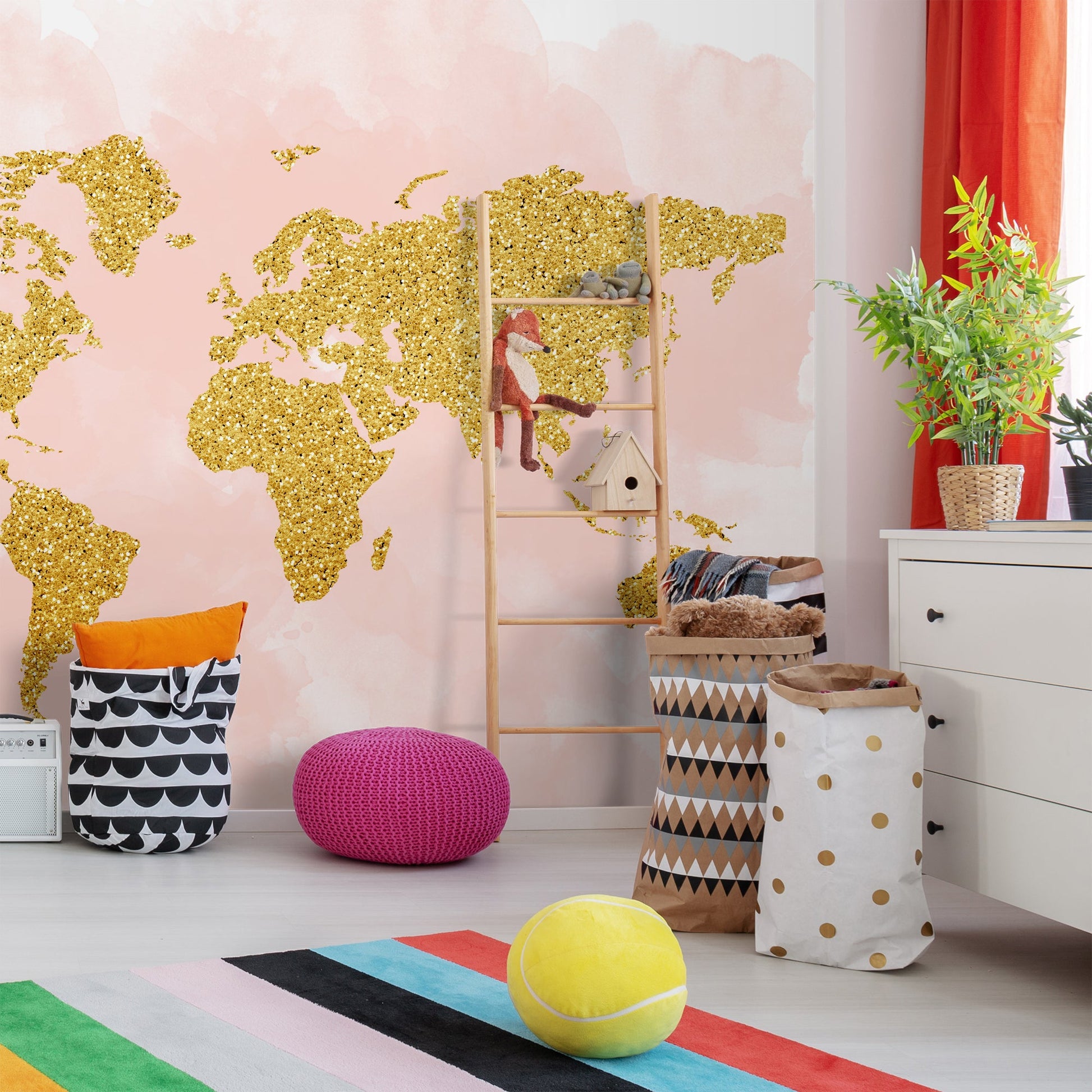 Peel & Stick Wall Mural - World Map 4 By Peach & Gold