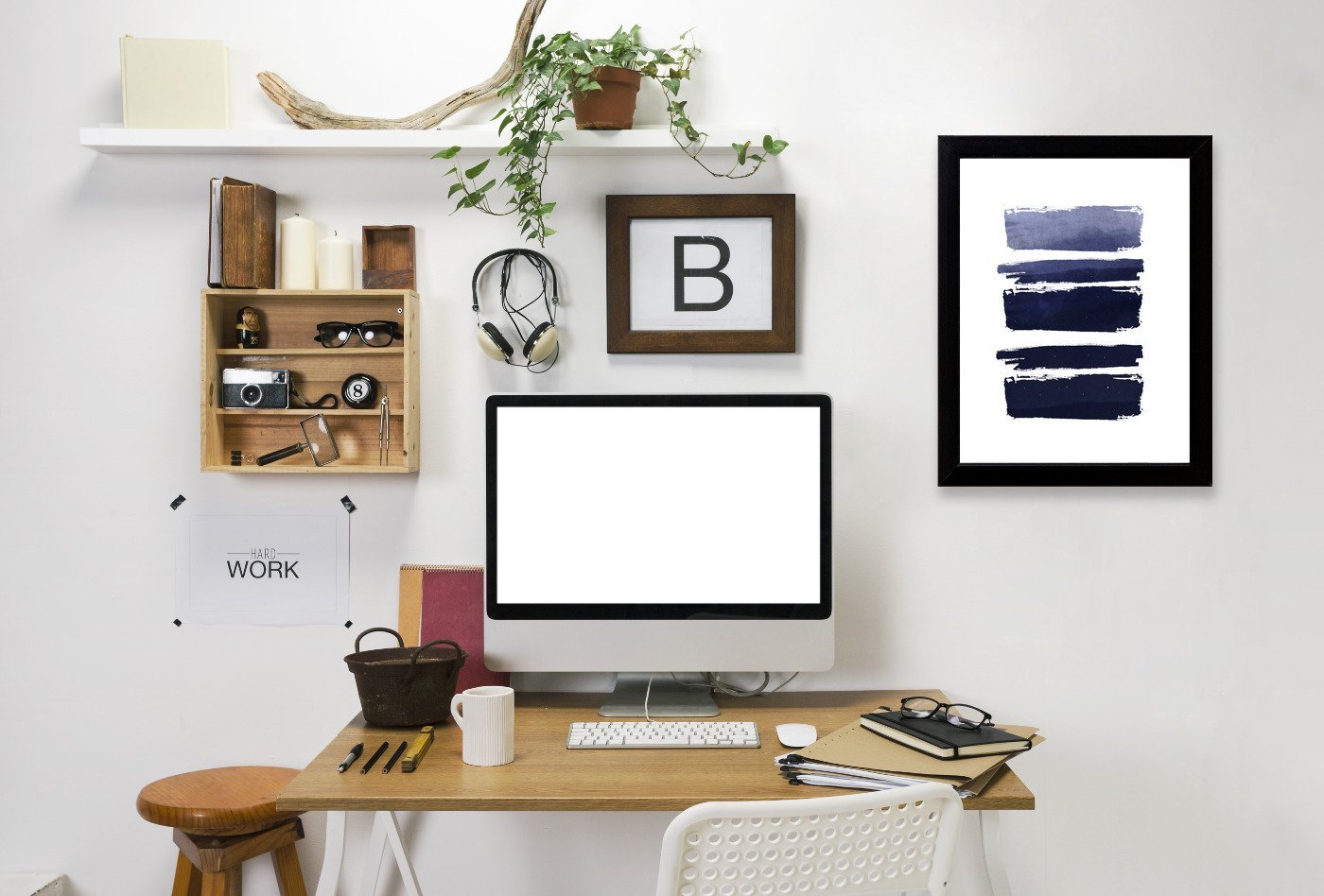 Blue Watercolor Strokes by Ikonolexi Framed Print - Americanflat