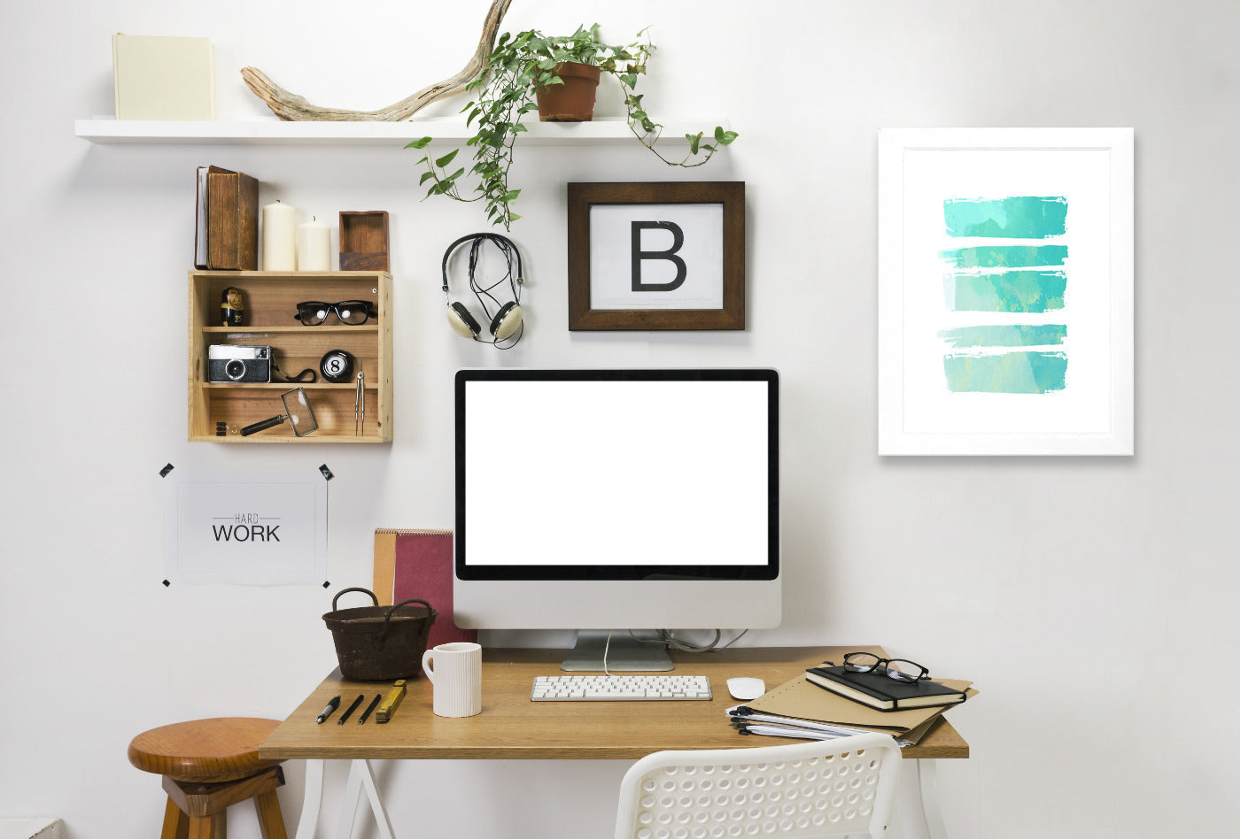 Turquoise Watercolor Brush Strokes by Ikonolexi Framed Print - Americanflat