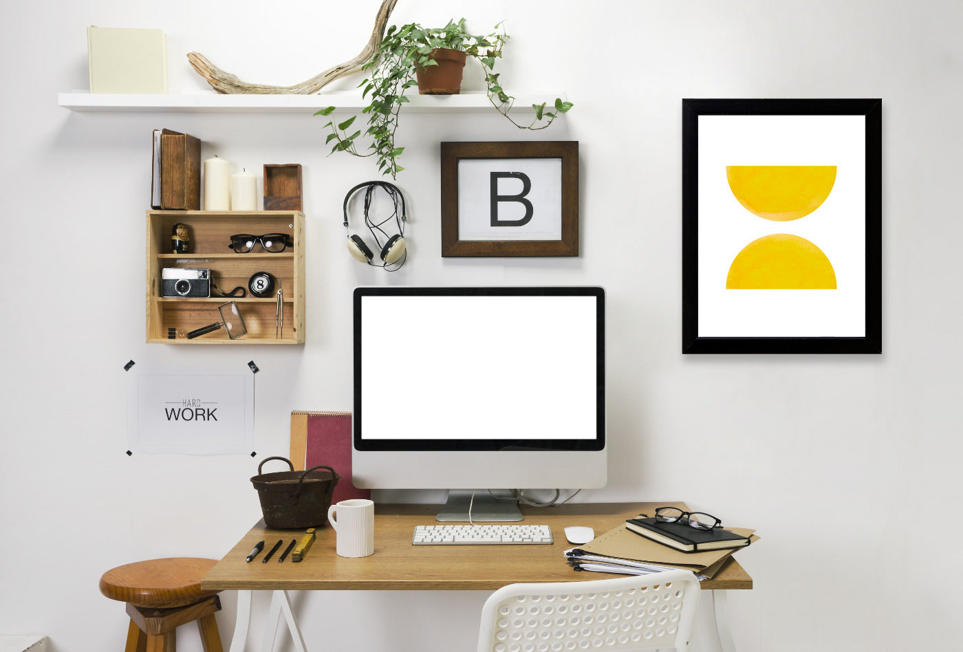 Watercolor Yellow Half Moon Circles by Ikonolexi Framed Print - Americanflat
