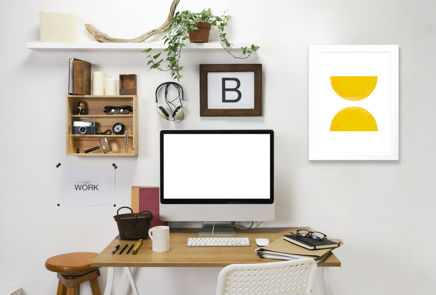 Watercolor Yellow Half Moon Circles by Ikonolexi Framed Print - Americanflat