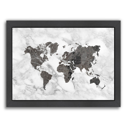 World Map Art And White Marble by Ikonolexi Framed Print - Americanflat