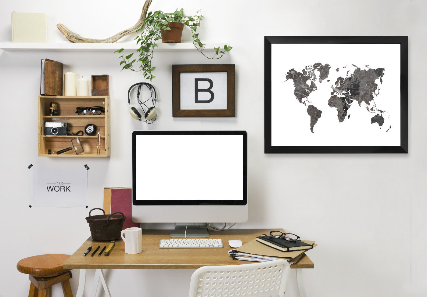 World Map Art Marble by Ikonolexi Framed Print - Americanflat
