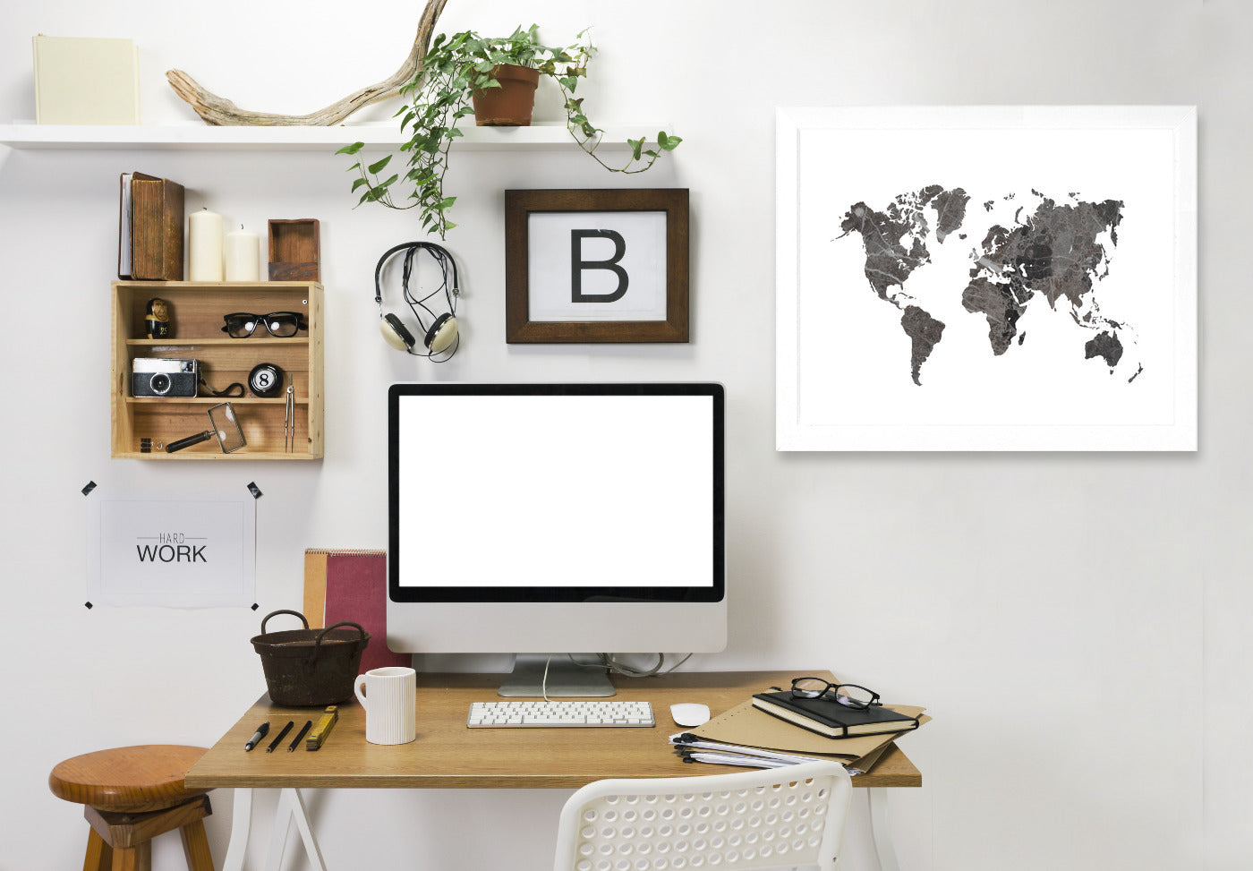 World Map Art Marble by Ikonolexi Framed Print - Americanflat