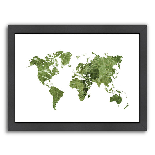 World Map Art Green Marble by Ikonolexi Framed Print - Americanflat