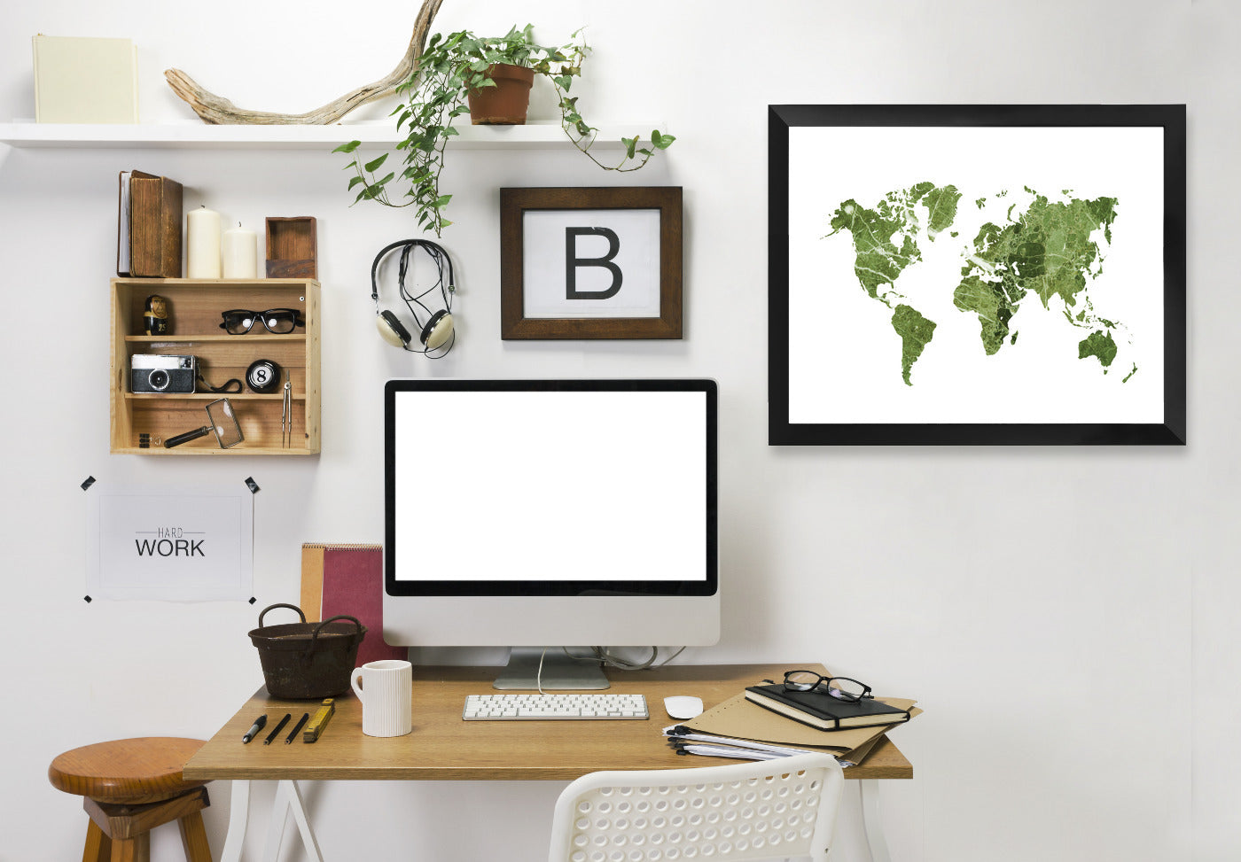 World Map Art Green Marble by Ikonolexi Framed Print - Americanflat