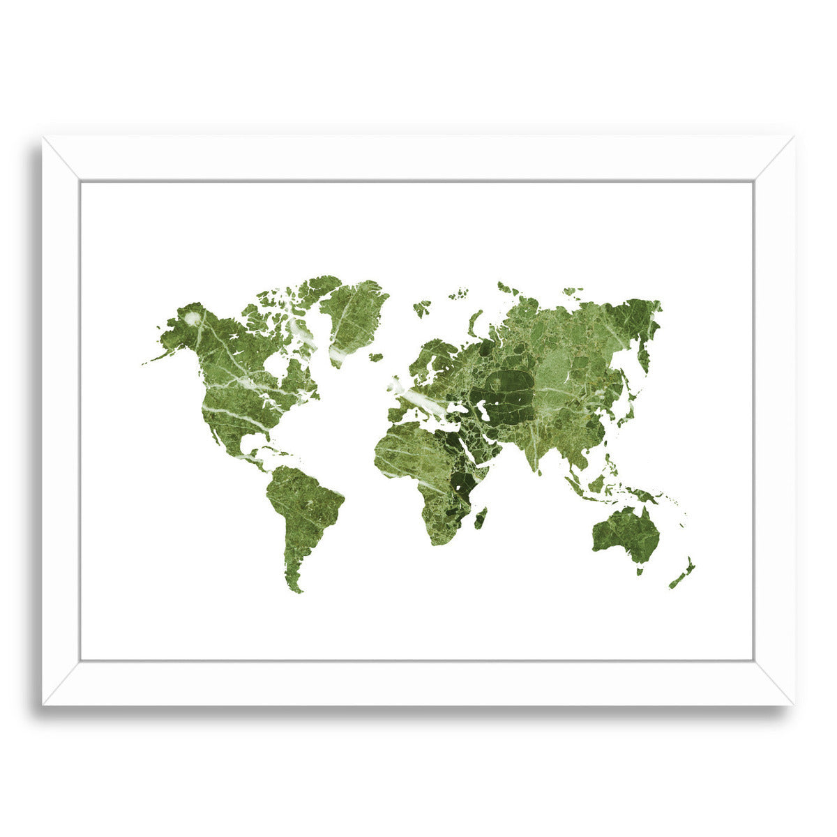 World Map Art Green Marble by Ikonolexi Framed Print - Americanflat