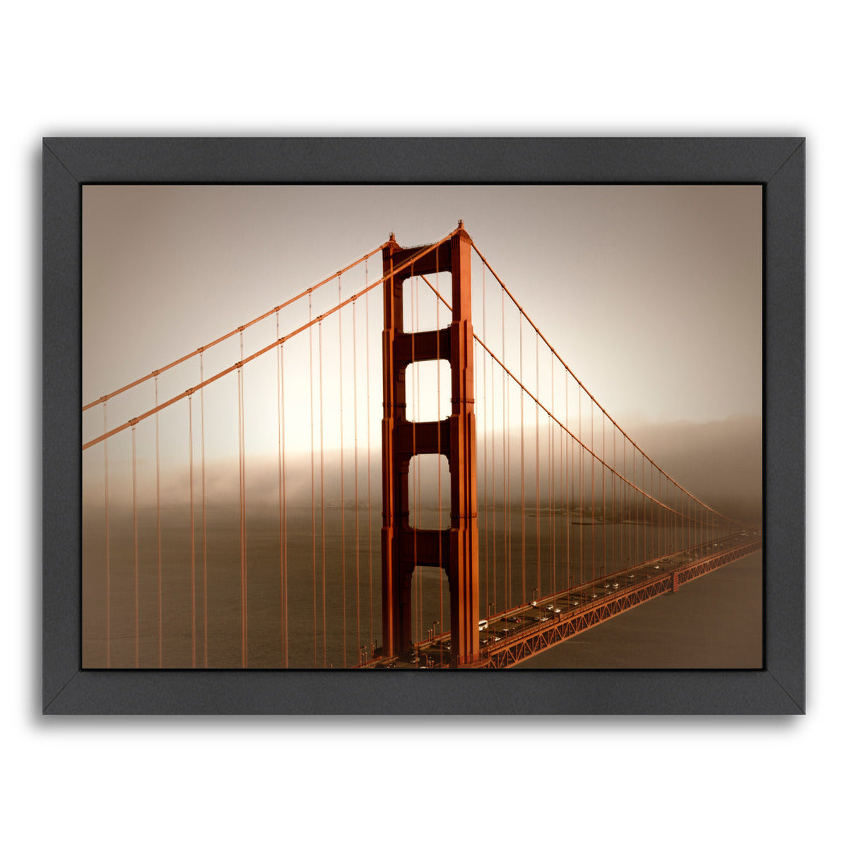 Vintage Style Golden Gate Bridge & Fog By Melanie Viola Black Framed Print - Wall Art - Americanflat