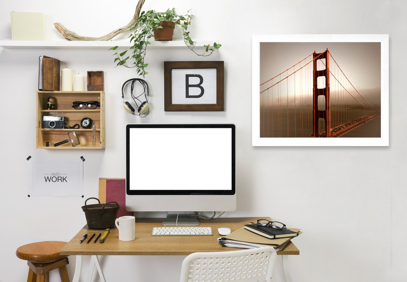 Vintage Style Golden Gate Bridge & Fog By Melanie Viola Framed Print - Americanflat