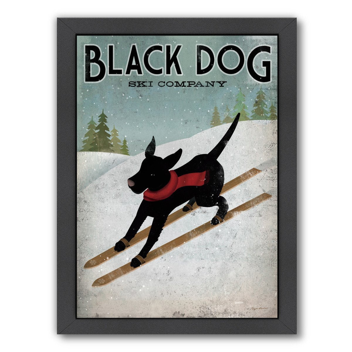 Black Dog Ski by Wild Apple Framed Print - Americanflat