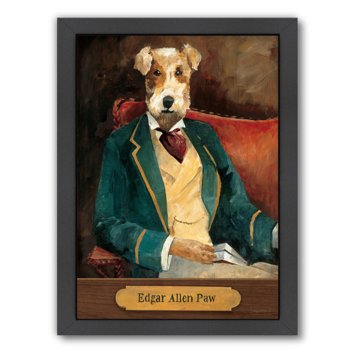 Edgar Allen Paw With Plaque by Wild Apple Framed Print - Americanflat