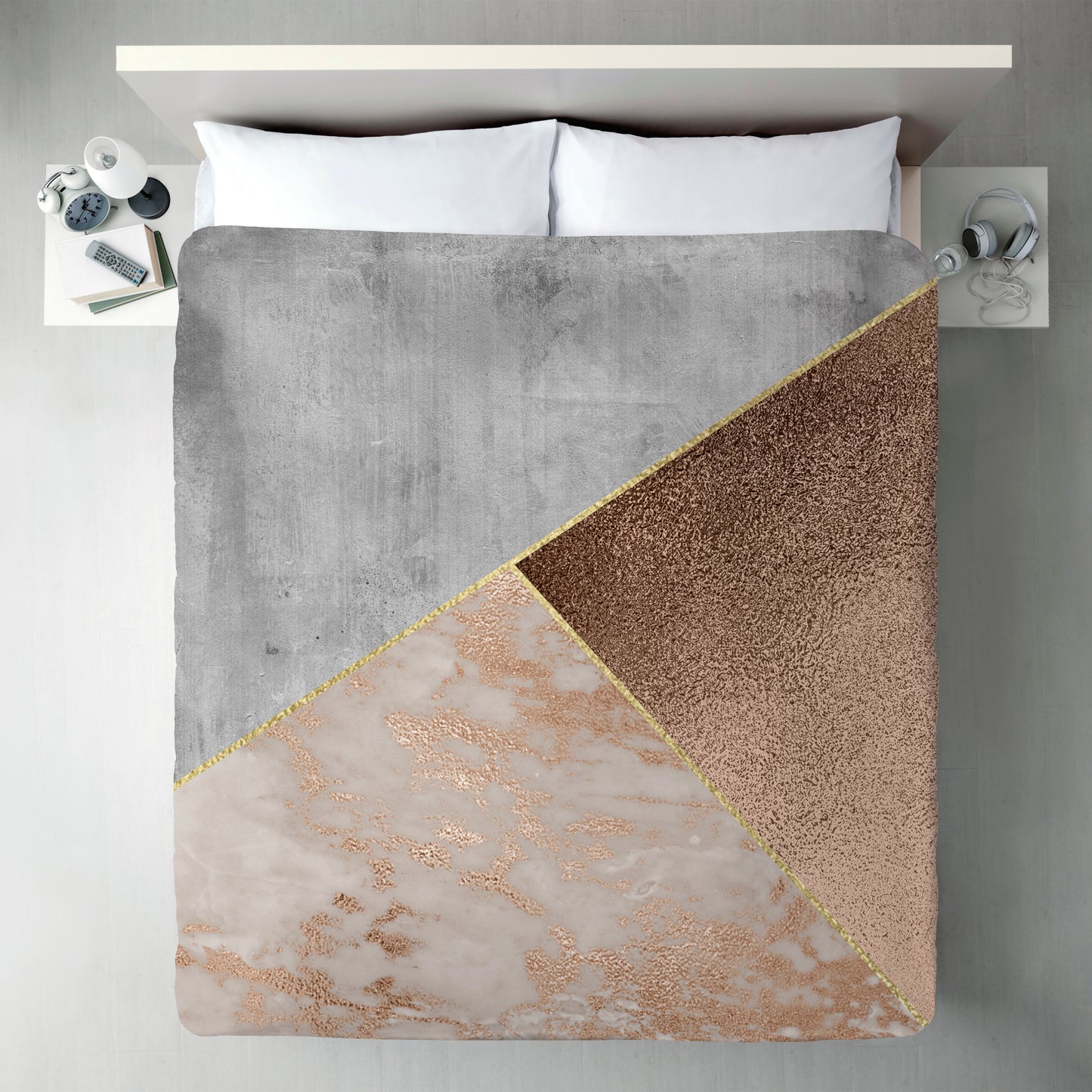 Chic Rose Gold Marble Copper Triangles by Grab My Art Duvet Cover - Americanflat
