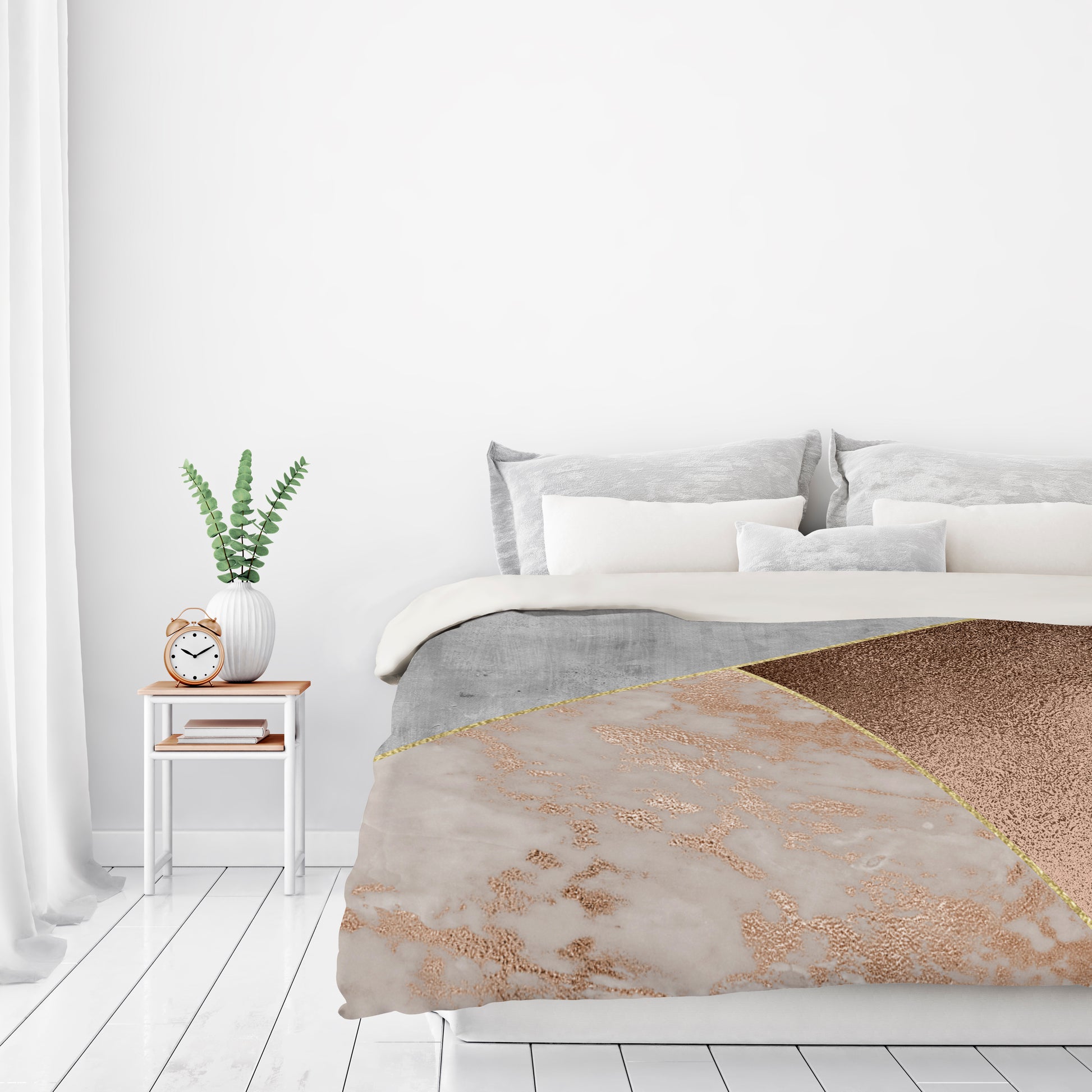 Chic Rose Gold Marble Copper Triangles by Grab My Art Duvet Cover - Americanflat